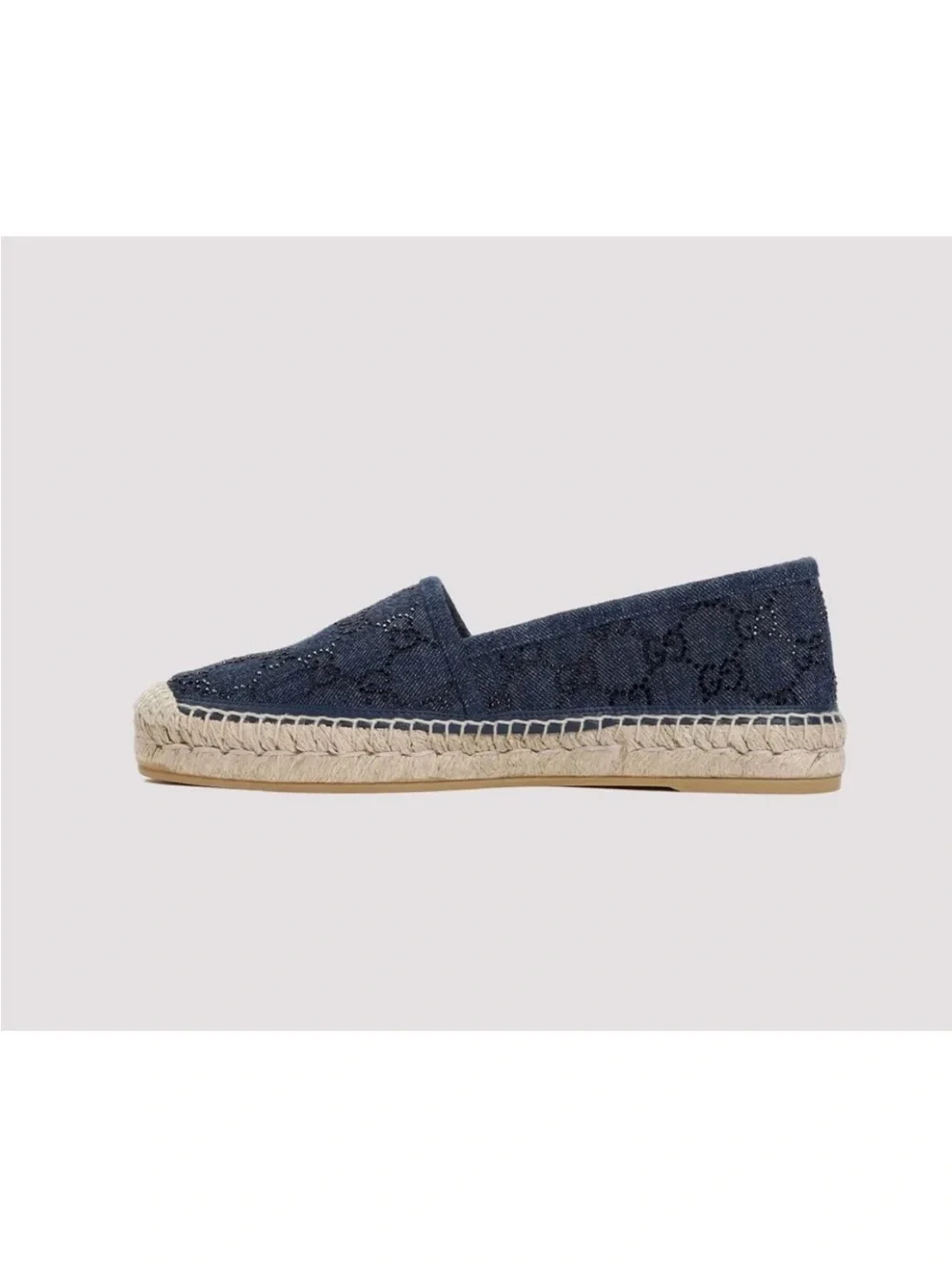 Gucci Espadrille GG Canvas Designer Flats Embellished Denim SZ 6.5 NIB